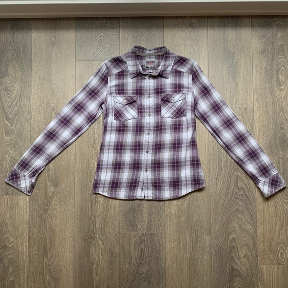 TNA Aritzia Women's Button Down Shirt Plaid Flannel Shirt Classic Purple Size S - Picture 3 of 16